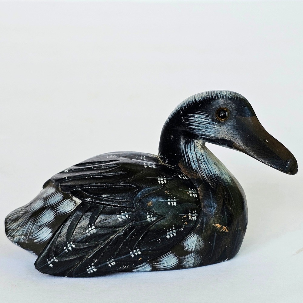Vintage Hand Carved Soapstone Duck Decoy Figurine Folk Art Rustic Cabin Decor